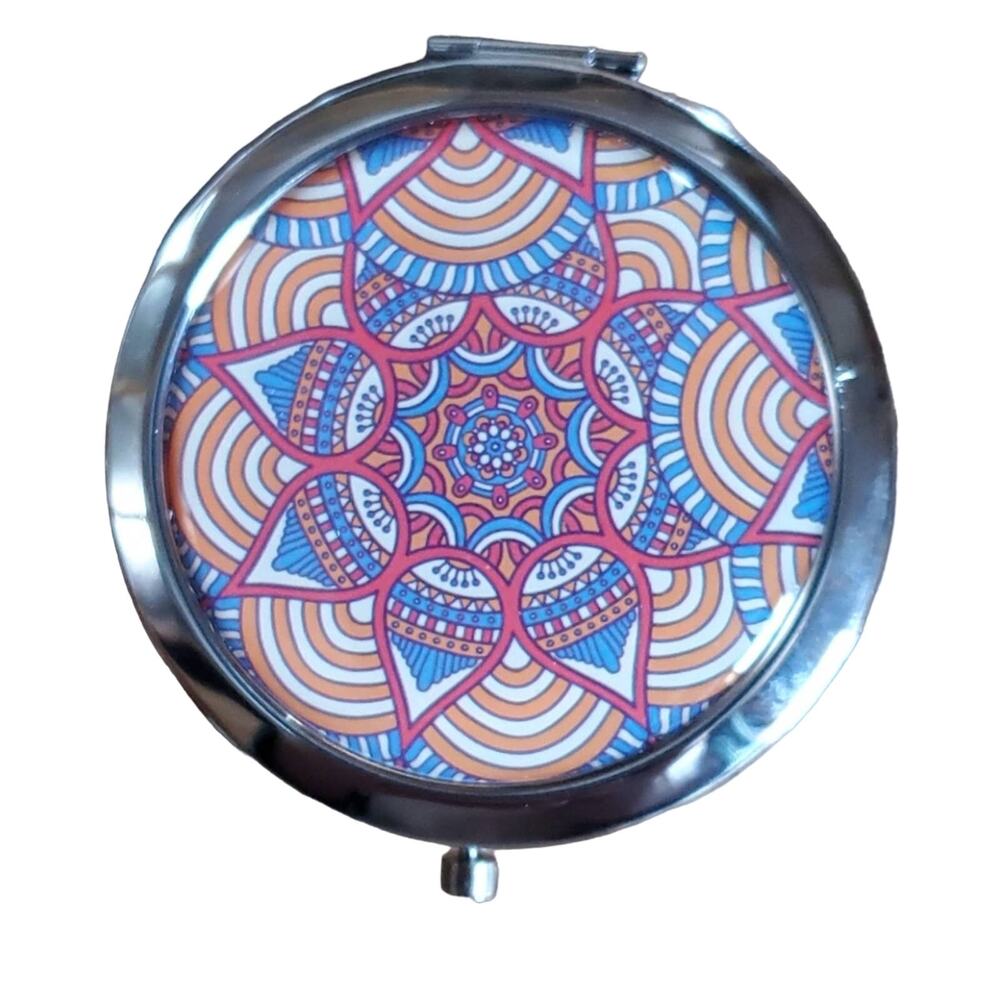 Mirror compact boho tribal design flower stripe